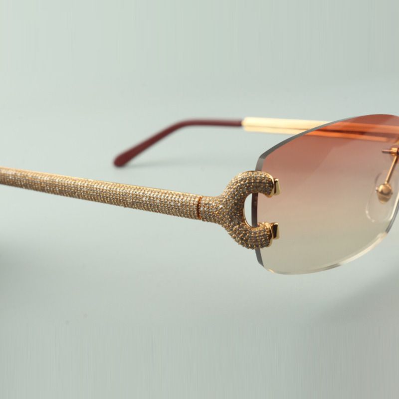 Iced out Rimless C Sunglasses Detroit style Buffs