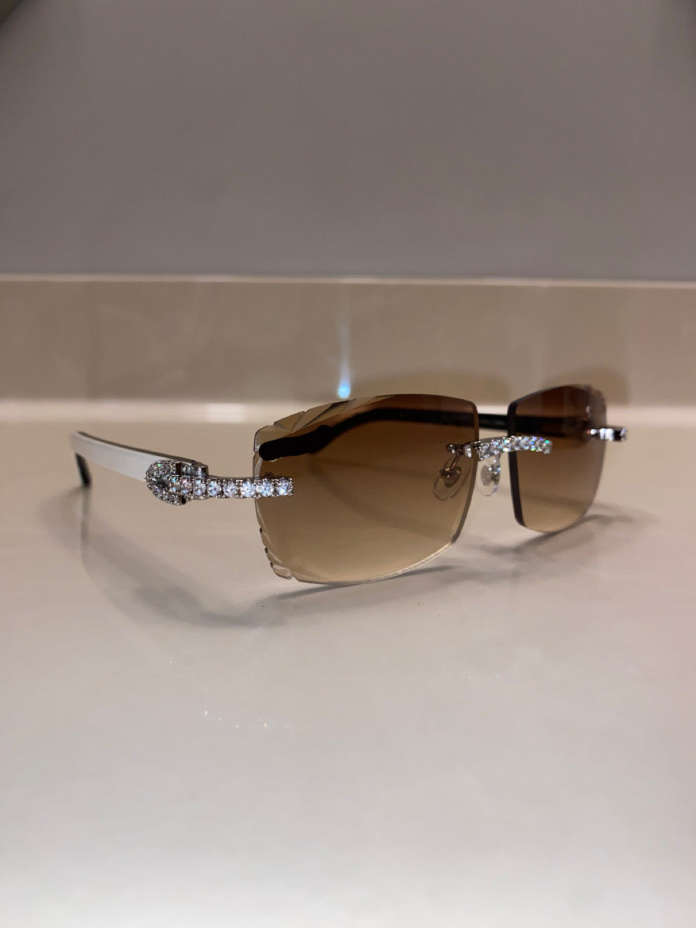 Iced out moissanite White Diamond cut Buffalo horn glasses