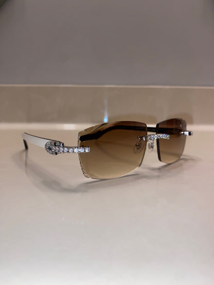 Iced out moissanite White Diamond cut Buffalo horn glasses