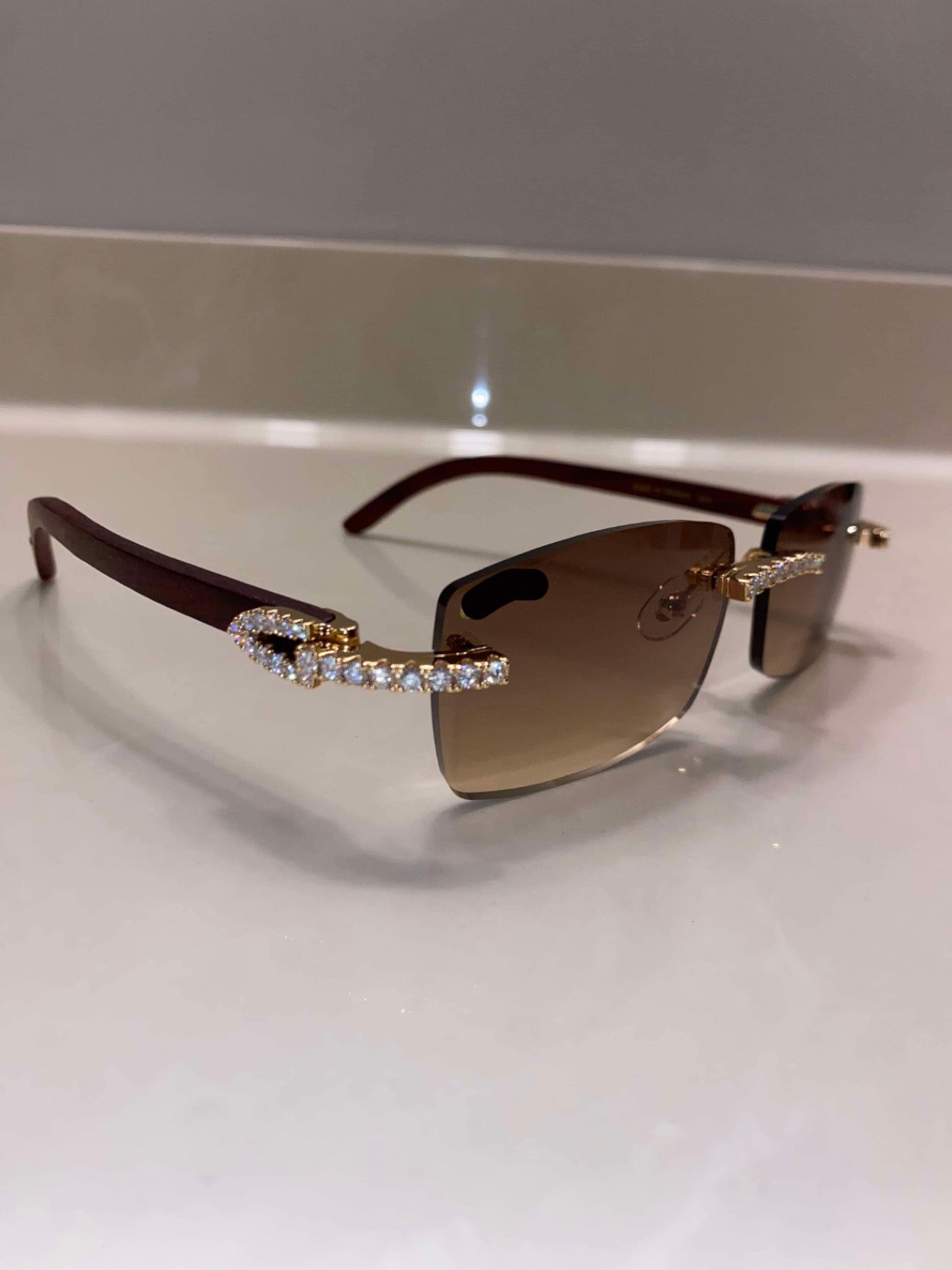 Iced out moissanite wood Sunglasses