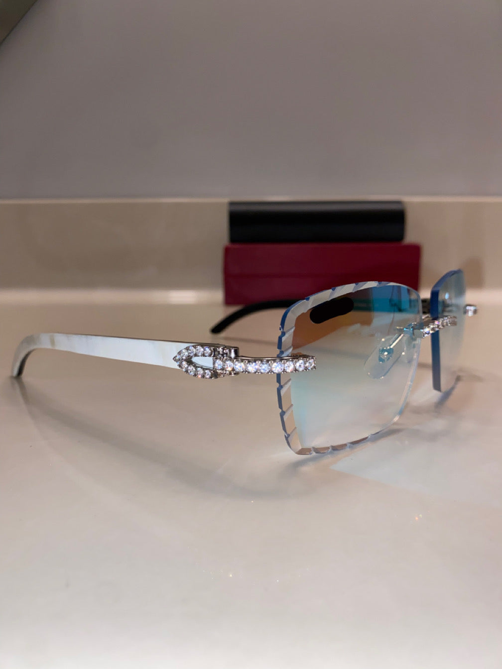 Made to order: Iced out moissanite Diamond cut White Buffalo horn glasses