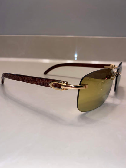 Gold mirror Rimless Sunglasses Wood style