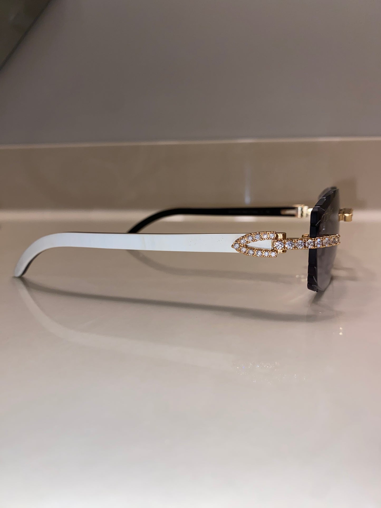 Iced out moissanite Diamond cut White Buffalo horn glasses