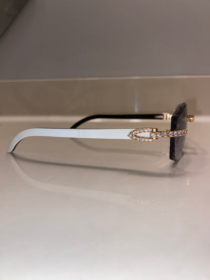 Iced out moissanite Diamond cut White Buffalo horn glasses