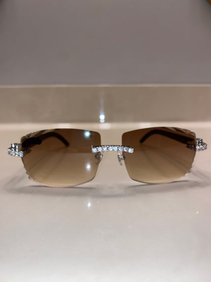 Iced out moissanite White Diamond cut Buffalo horn glasses