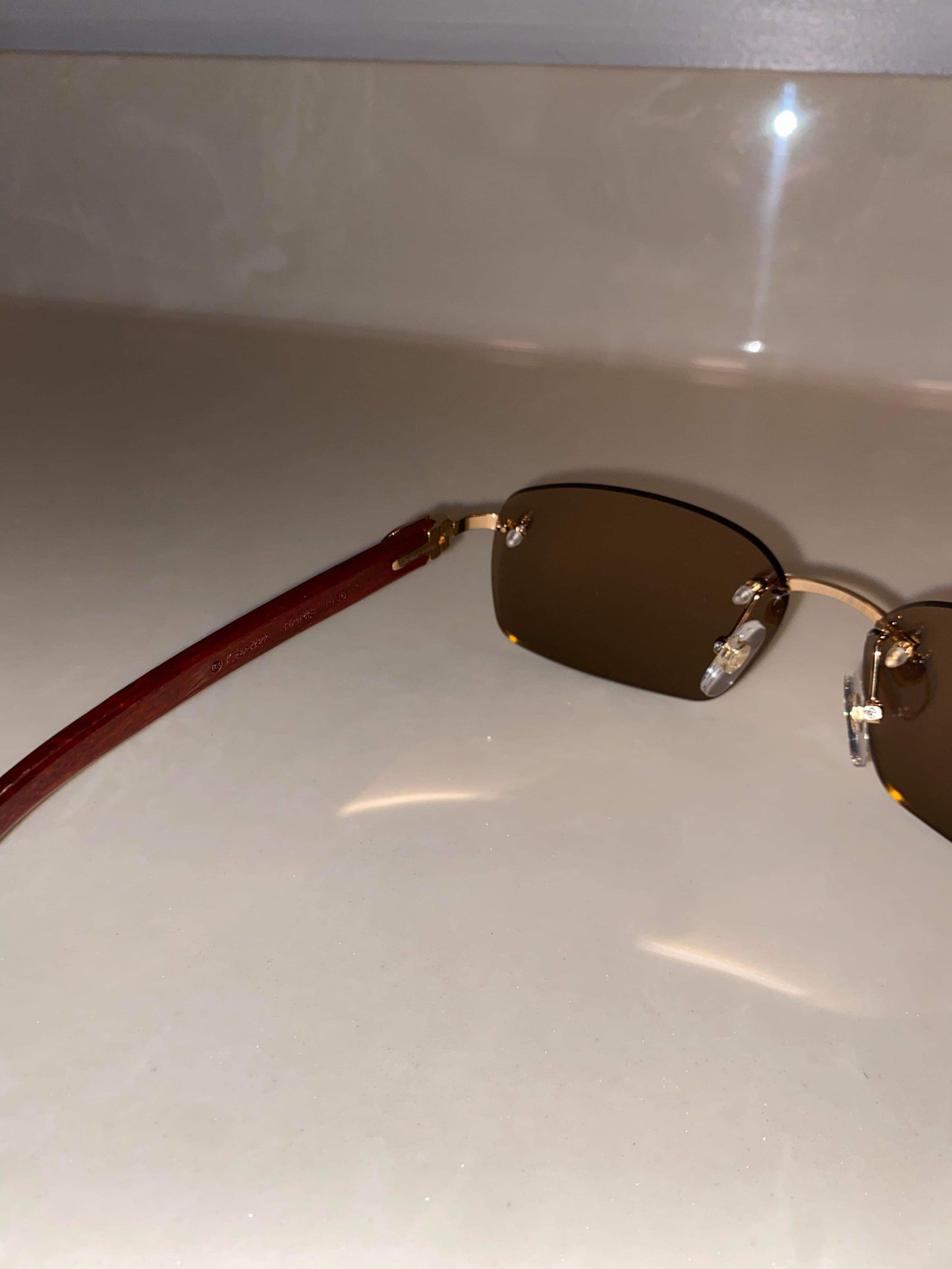 Gold mirror Rimless Sunglasses Wood style