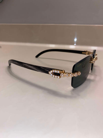 Iced out moissanite black Buffalo horn glasses