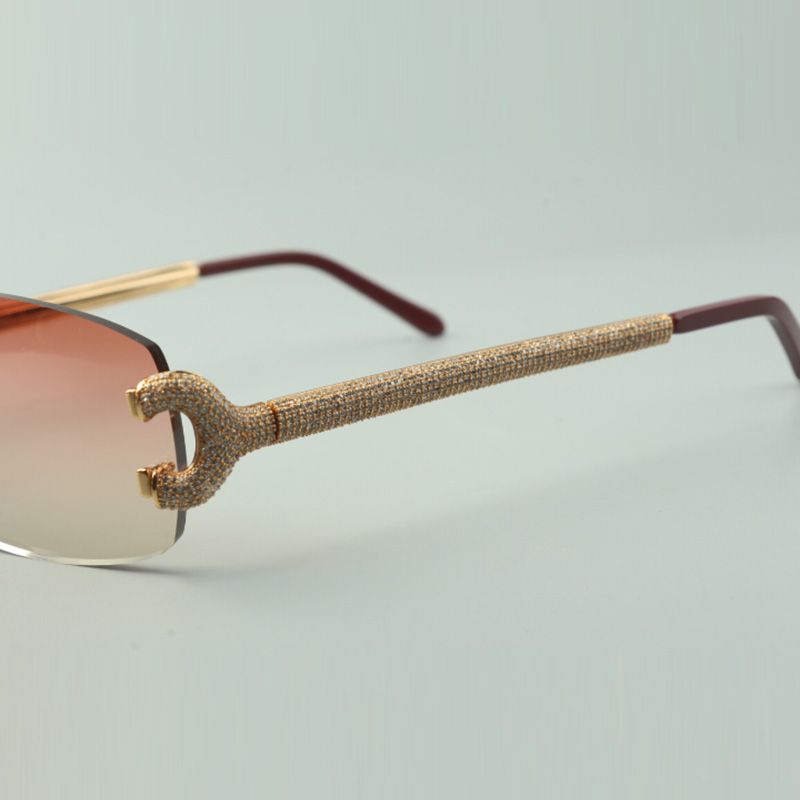 Iced out Rimless C Sunglasses Detroit style Buffs