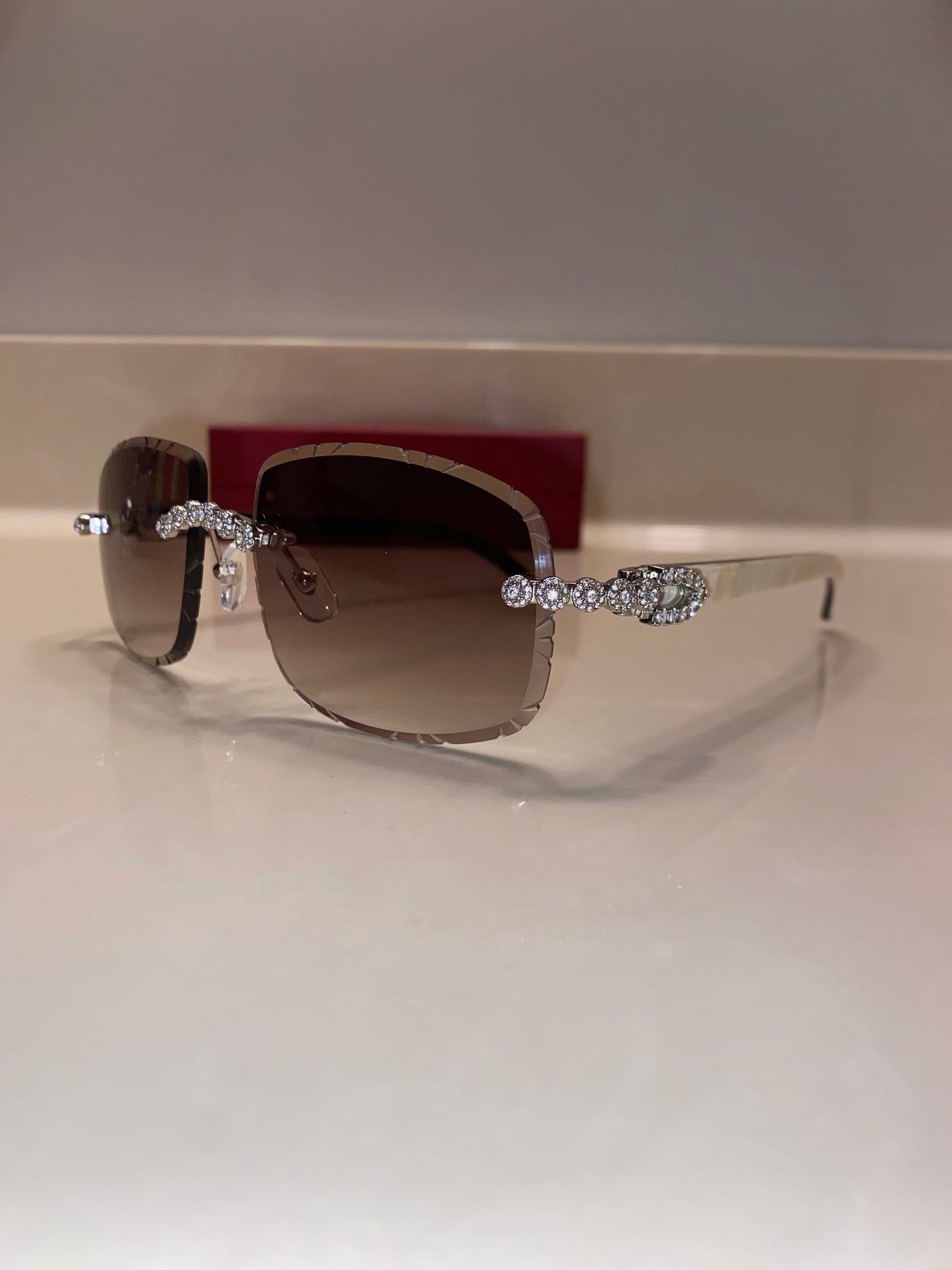 Iced out moissanite Diamond cut White Buffalo horn glasses