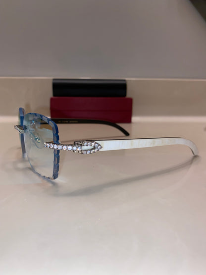 Made to order: Iced out moissanite Diamond cut White Buffalo horn glasses