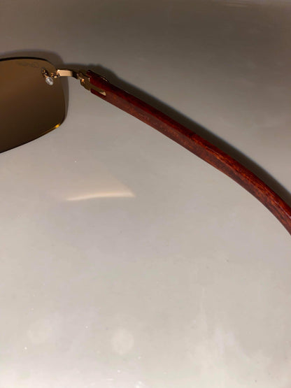 Gold mirror Rimless Sunglasses Wood style