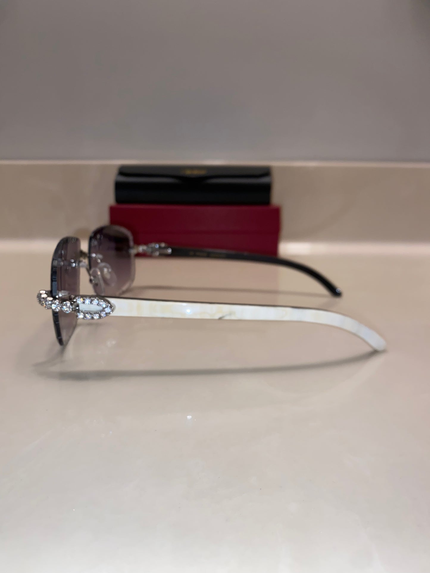 Iced out moissanite Diamond cut White Buffalo horn glasses