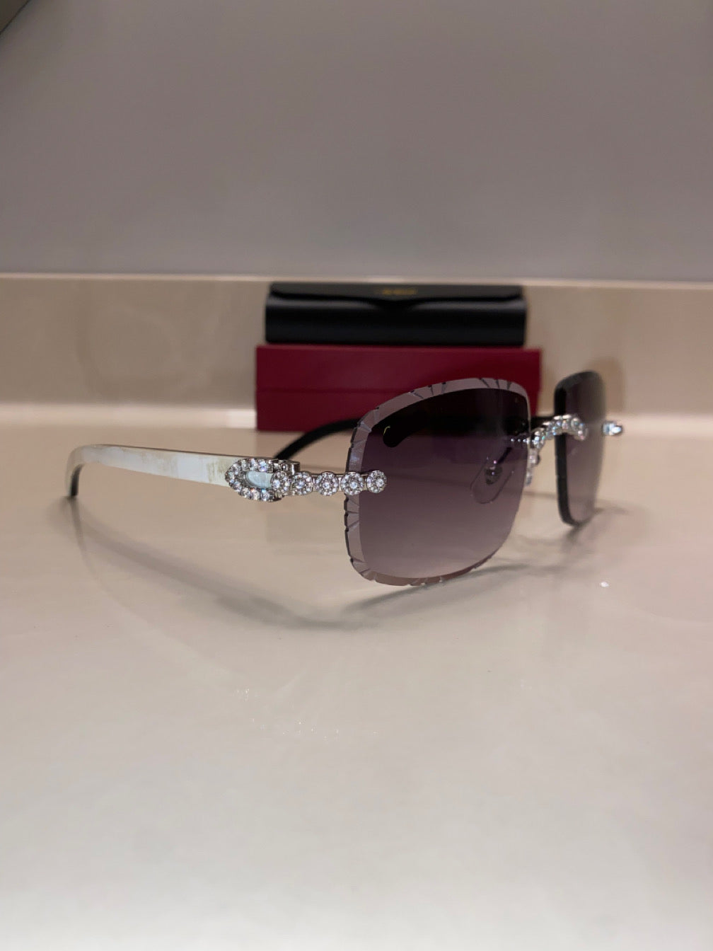 Iced out moissanite Diamond cut White Buffalo horn glasses