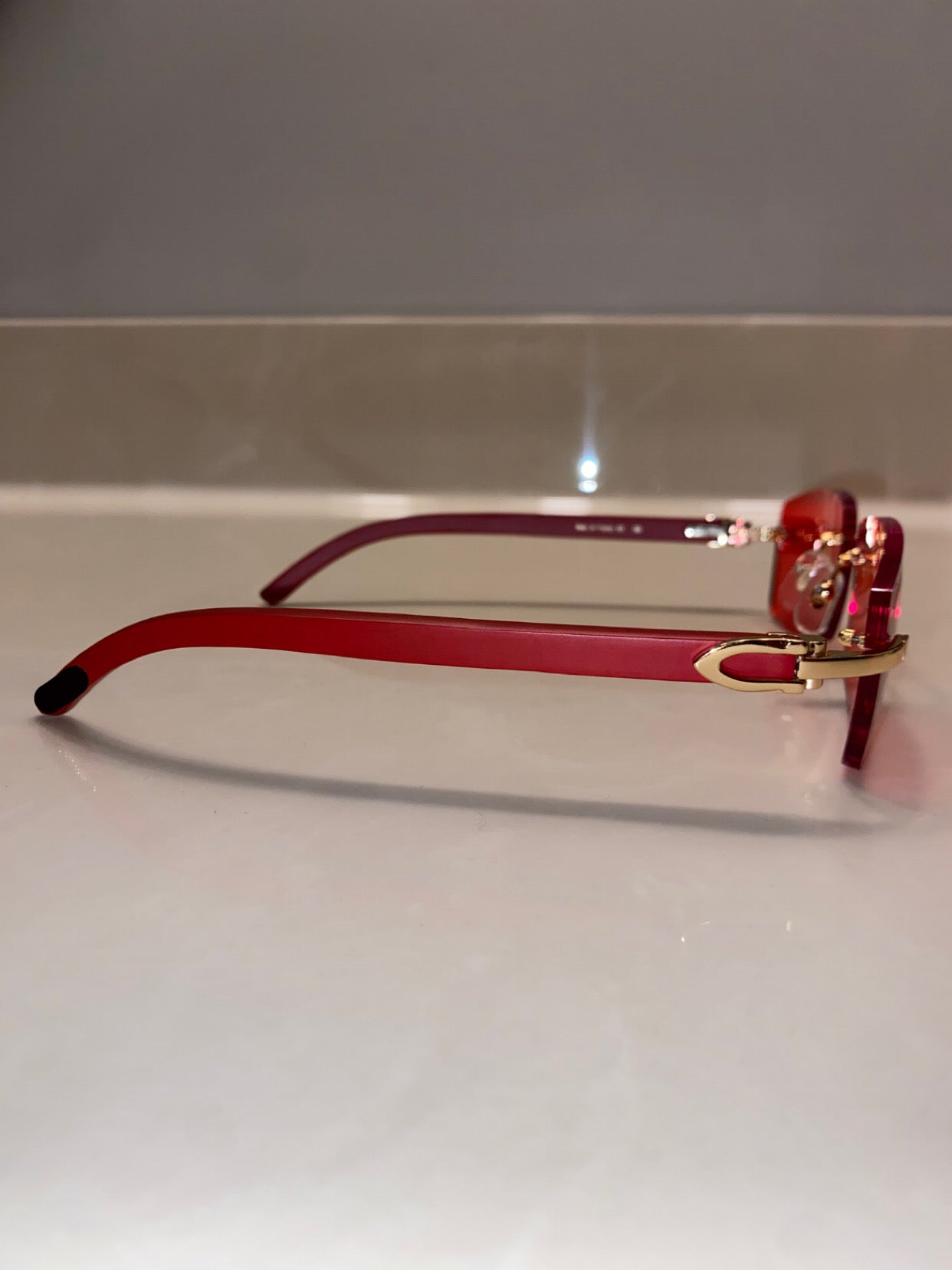 Rimless Sunglasses Red Wood style