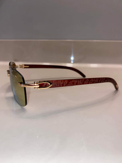 Gold mirror Rimless Sunglasses Wood style