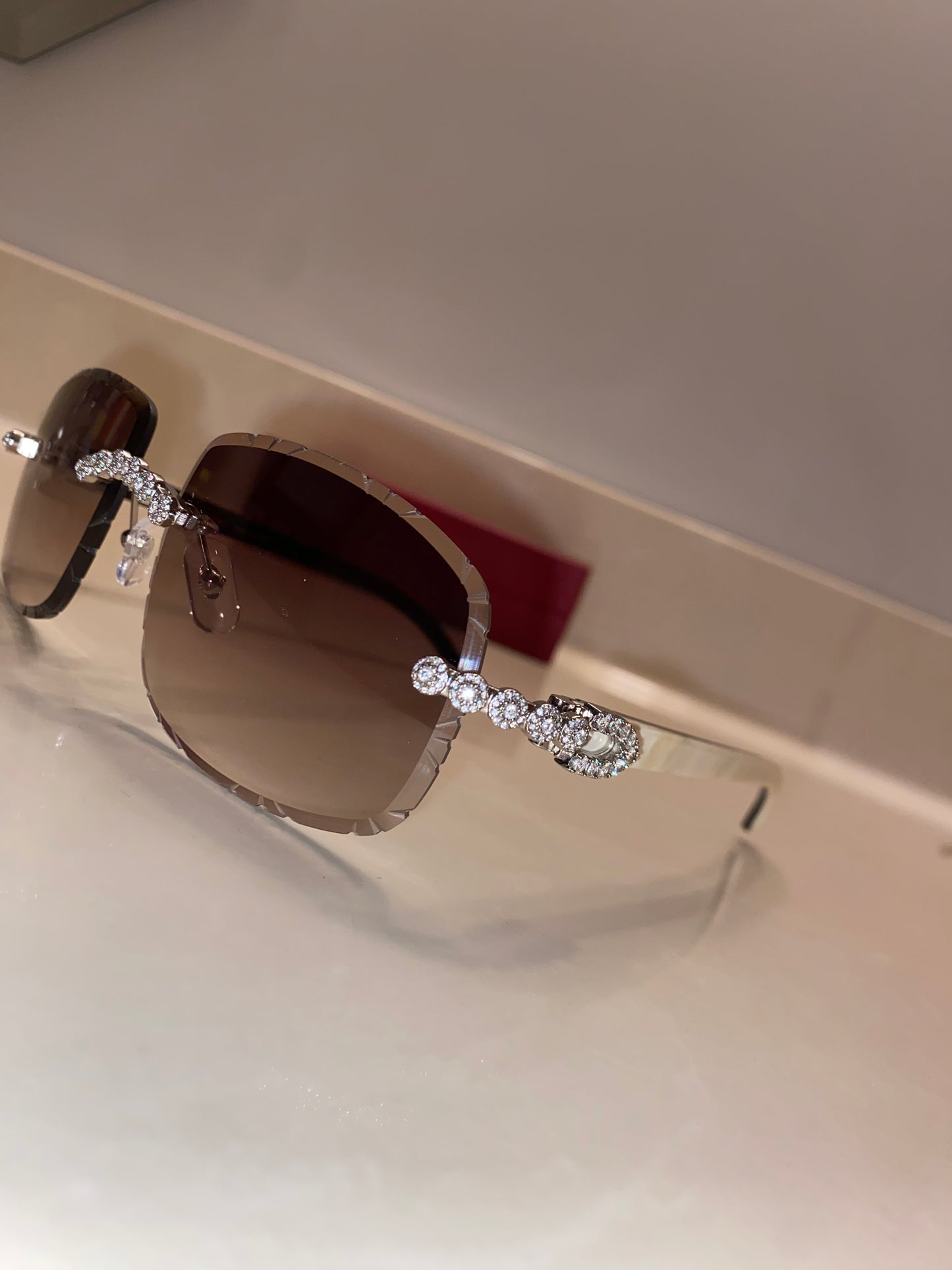 Iced out moissanite Diamond cut White Buffalo horn glasses