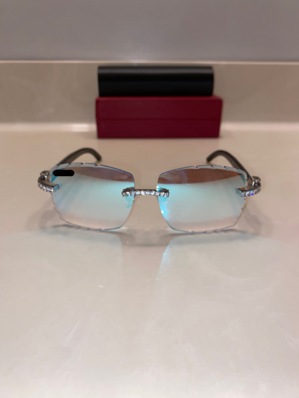 Made to order: Iced out moissanite Diamond cut White Buffalo horn glasses