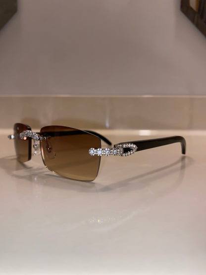 Iced out Rimless Sunglasses Detroit style Black Buffs