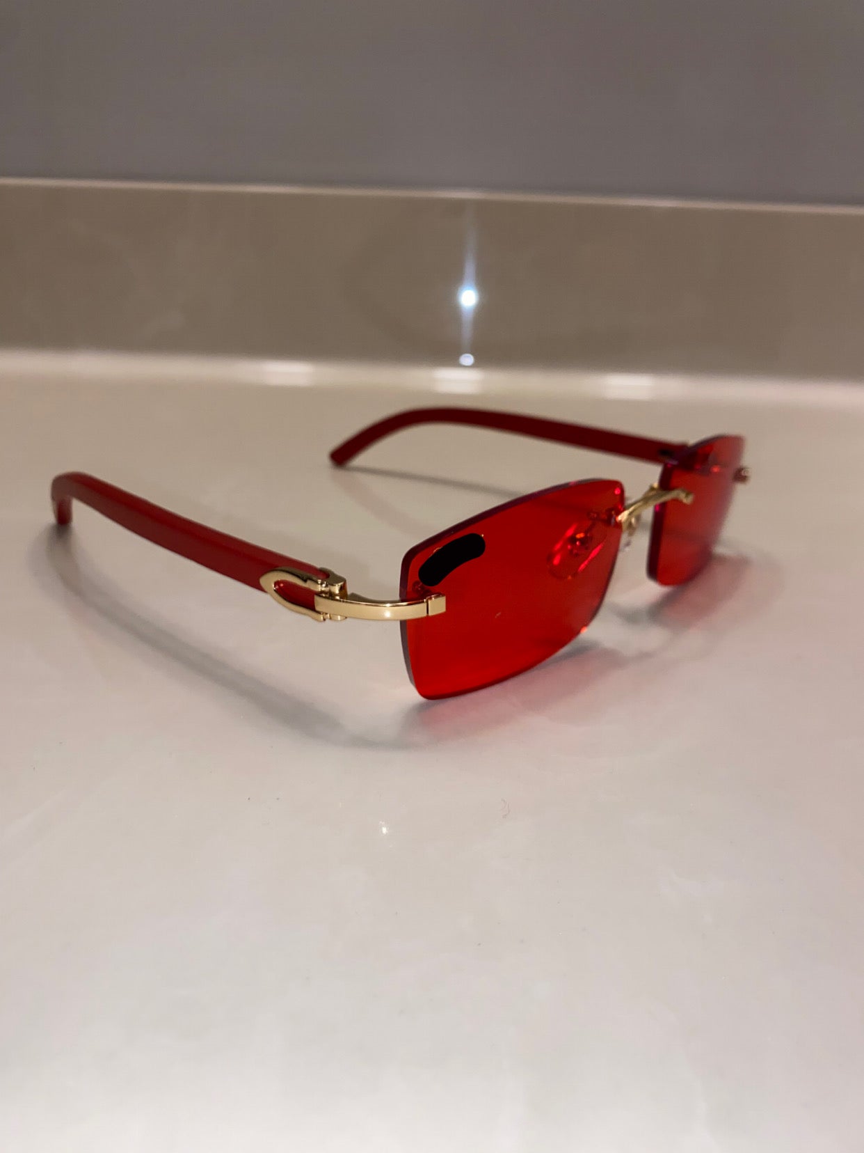 Rimless Sunglasses Red Wood style