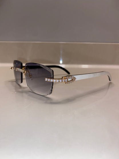 Iced out moissanite Diamond cut White Buffalo horn glasses