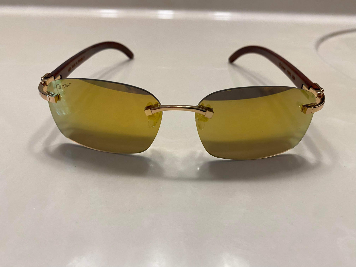 Gold mirror Rimless Sunglasses Wood style