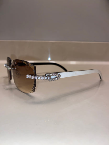 Iced out moissanite White Diamond cut Buffalo horn glasses