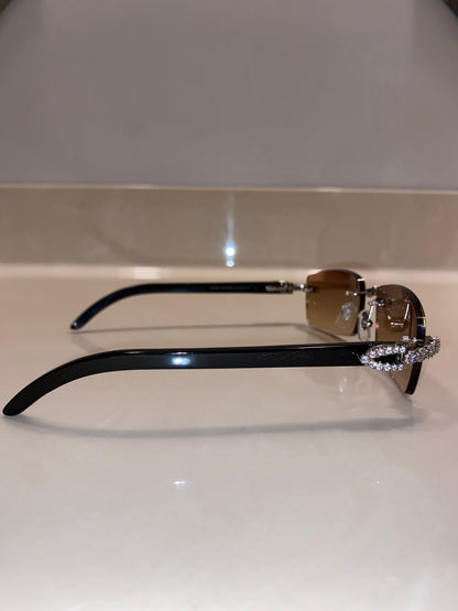 Iced out Rimless Sunglasses Detroit style Black Buffs