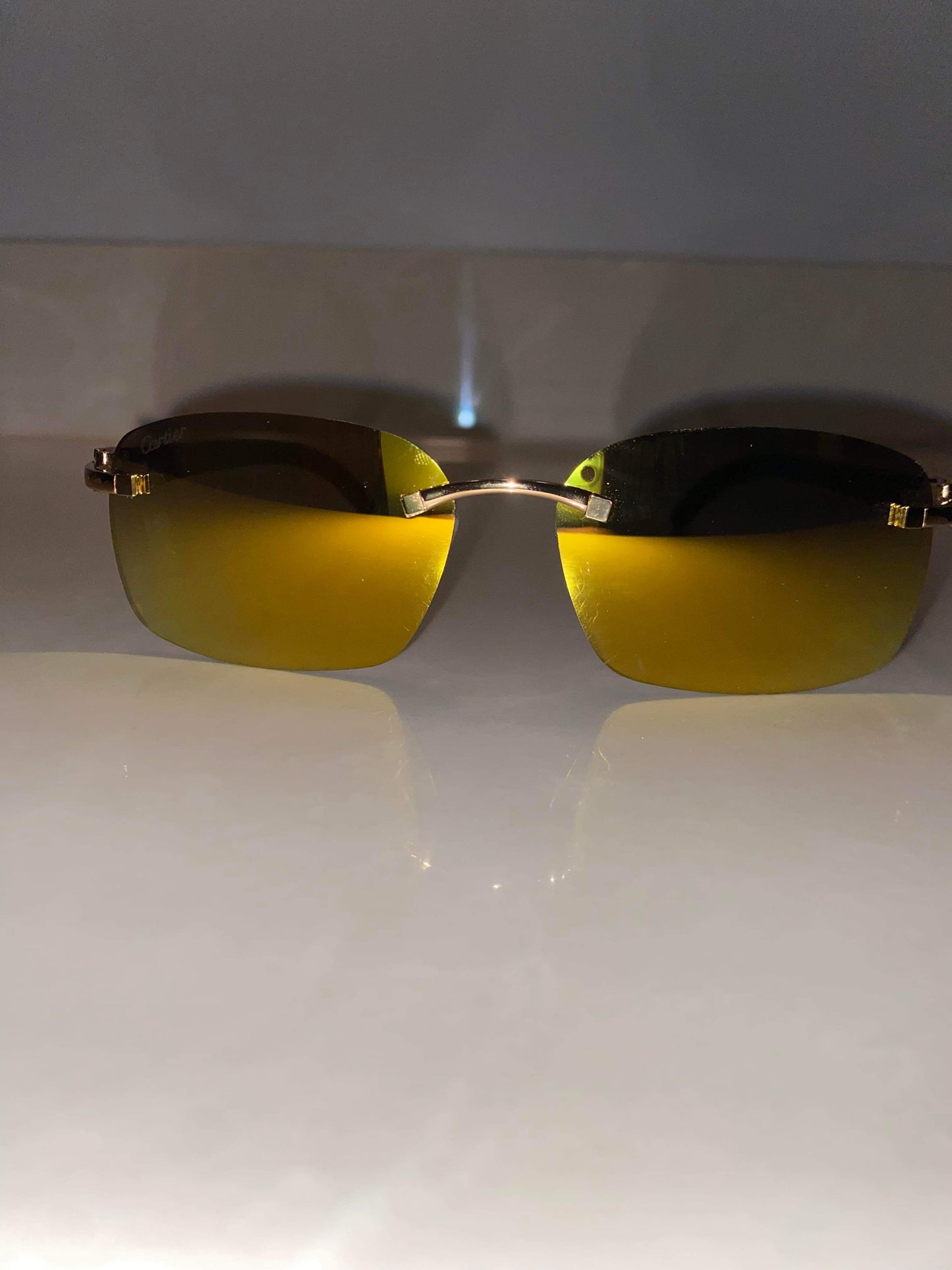 Gold mirror Rimless Sunglasses Wood style