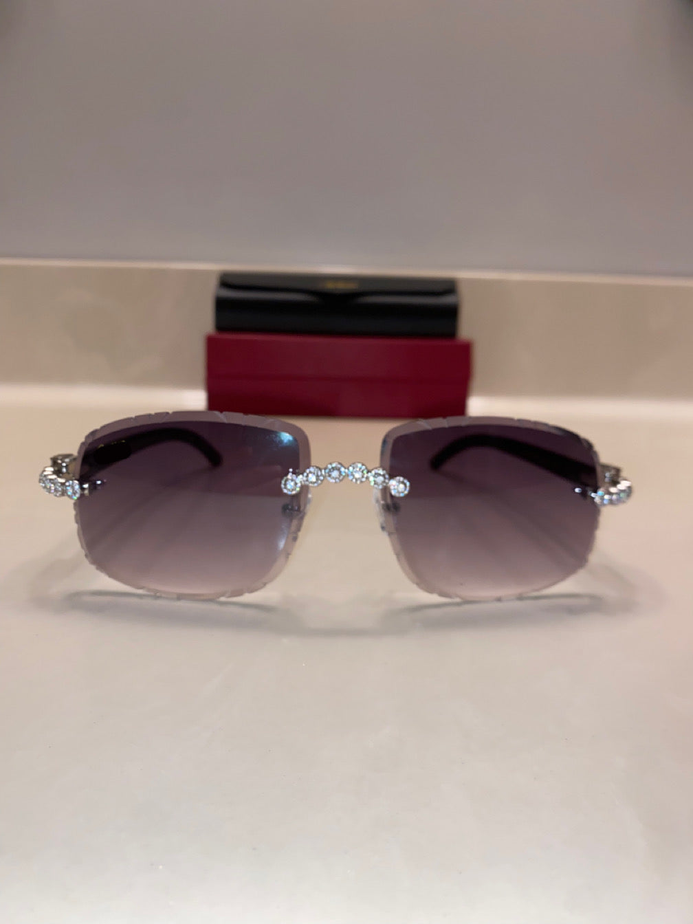 Iced out moissanite Diamond cut White Buffalo horn glasses