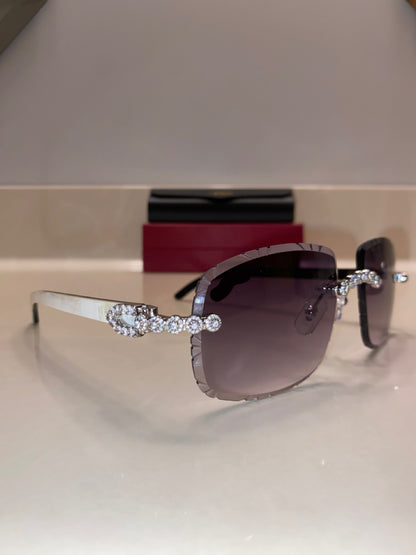 Iced out moissanite Diamond cut White Buffalo horn glasses