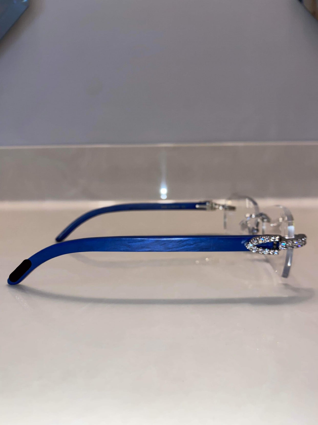 Iced out blue wood moissanite Sunglasses