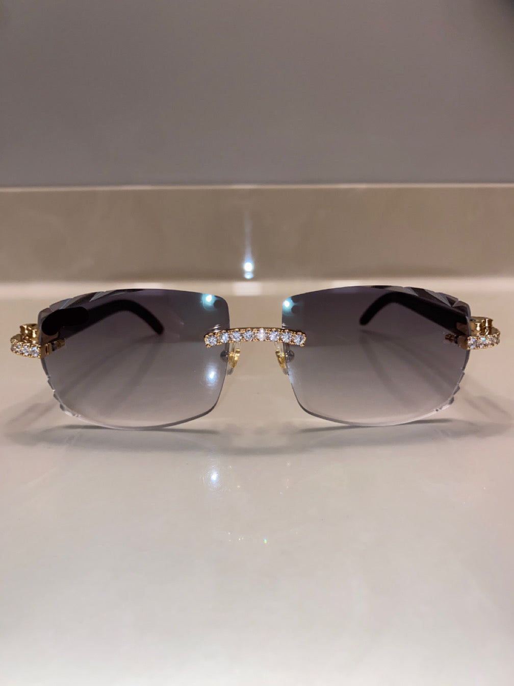 Iced out moissanite Diamond cut White Buffalo horn glasses