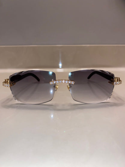 Iced out moissanite Diamond cut White Buffalo horn glasses