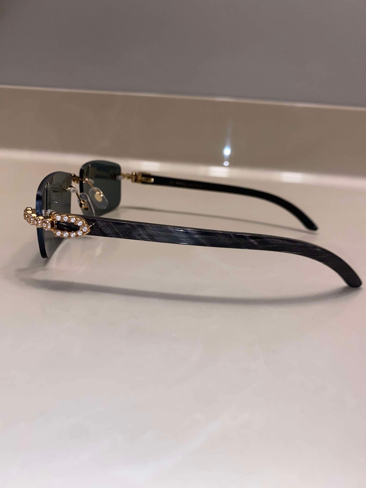 Iced out moissanite black Buffalo horn glasses