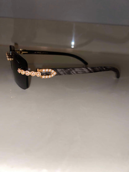 Iced out moissanite black Buffalo horn glasses