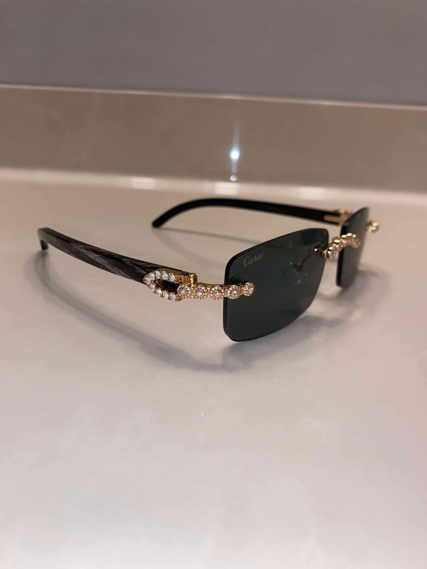 Iced out moissanite black Buffalo horn glasses