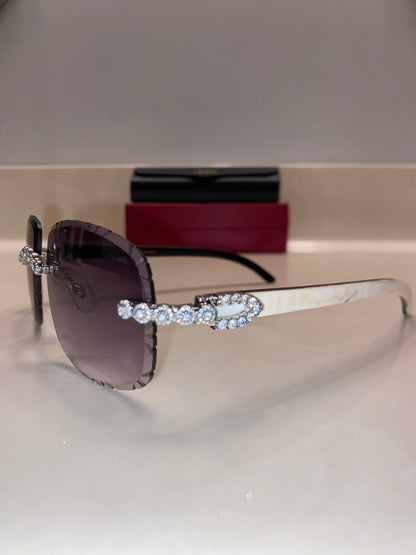 Iced out moissanite Diamond cut White Buffalo horn glasses