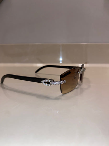 Iced out Rimless Sunglasses Detroit style Black Buffs