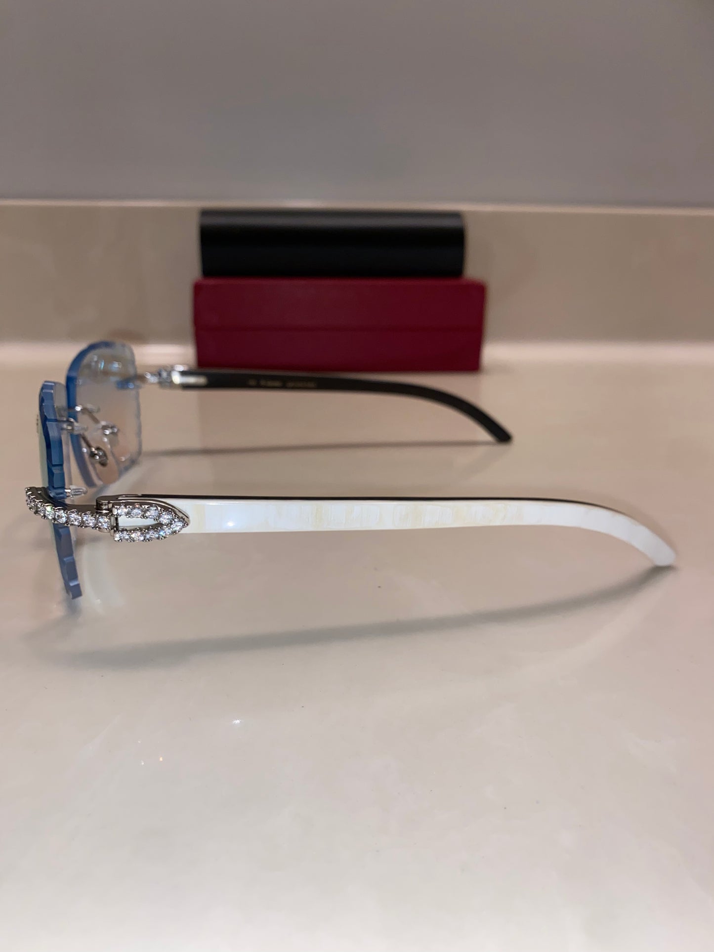 Made to order: Iced out moissanite Diamond cut White Buffalo horn glasses