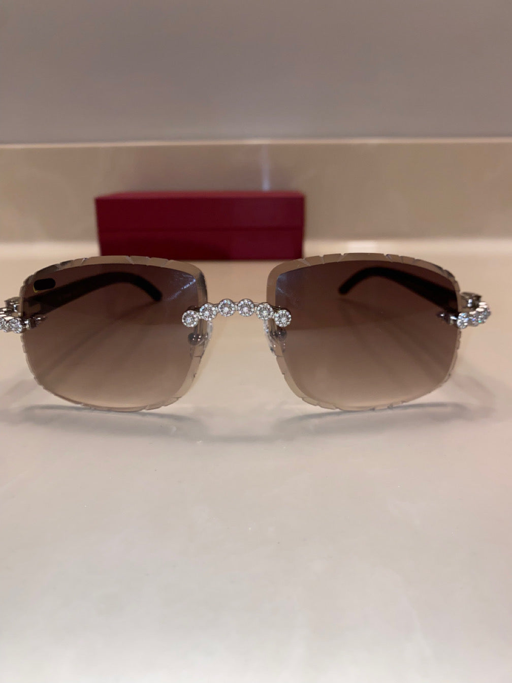 Iced out moissanite Diamond cut White Buffalo horn glasses