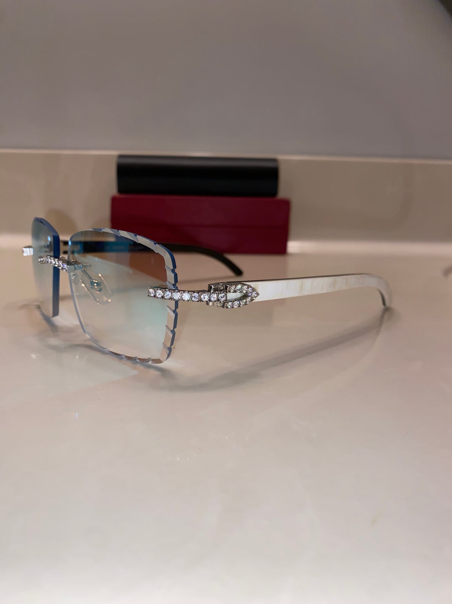 Made to order: Iced out moissanite Diamond cut White Buffalo horn glasses