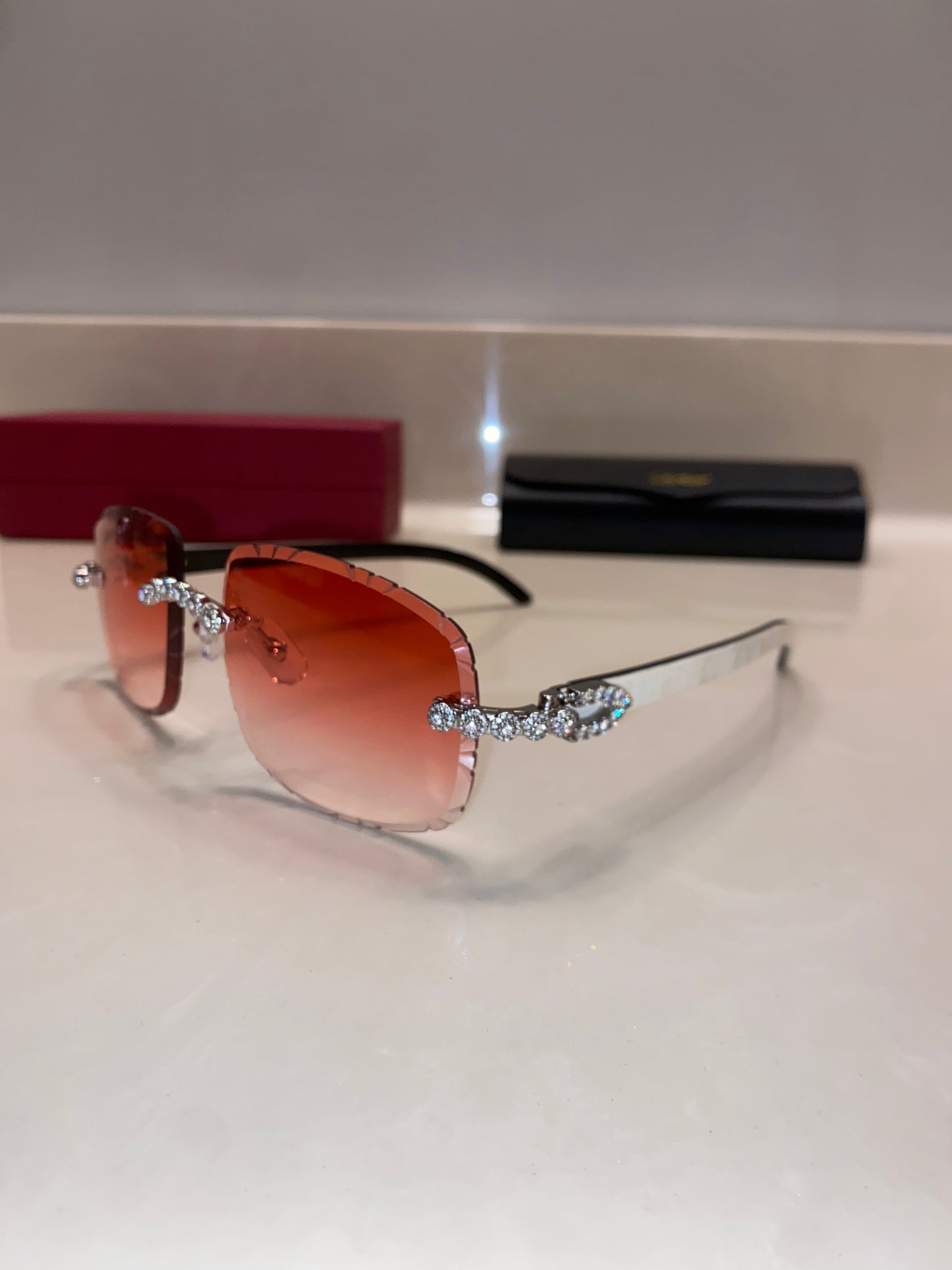 Made to order:Iced out moissanite Diamond cut White Buffalo horn glasses