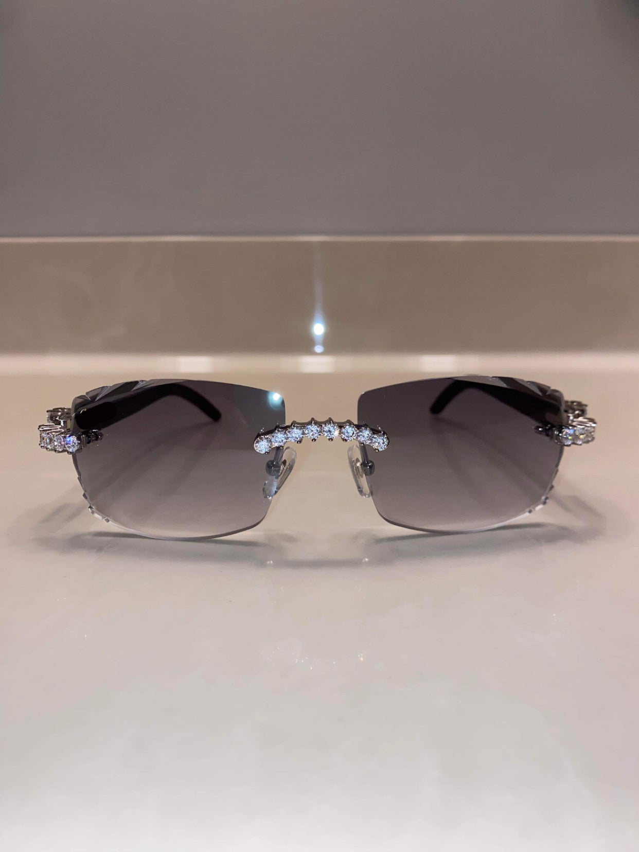 Iced Out Rimless Sunglasses Detroit Style Buffs 50 Pointers Kjframes 2625