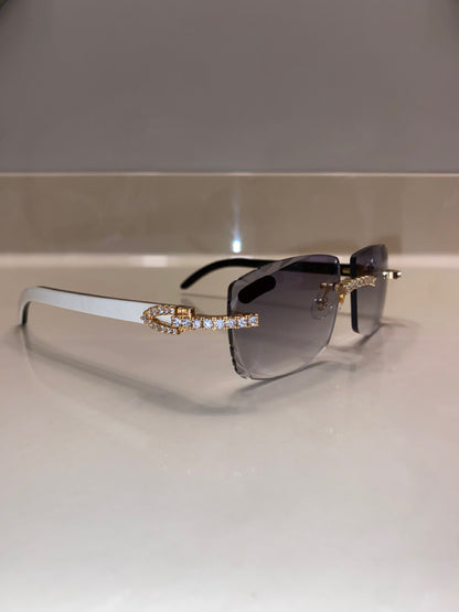 Iced out moissanite Diamond cut White Buffalo horn glasses