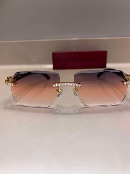 Iced out moissanite black Buffalo horn glasses