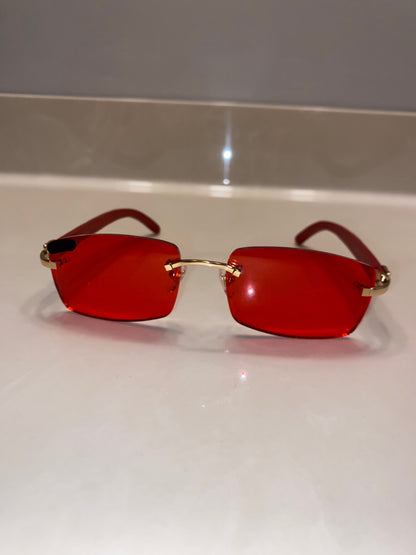 Rimless Sunglasses Red Wood style