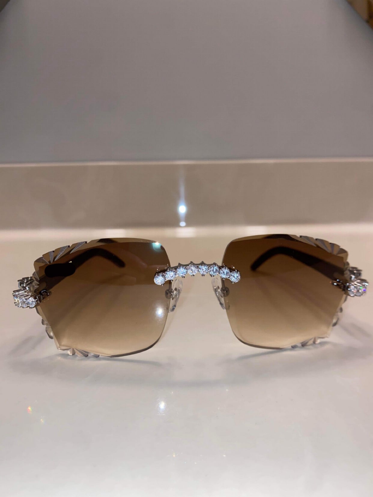 Iced out Rimless Sunglasses Detroit style Buffs 50 pointers