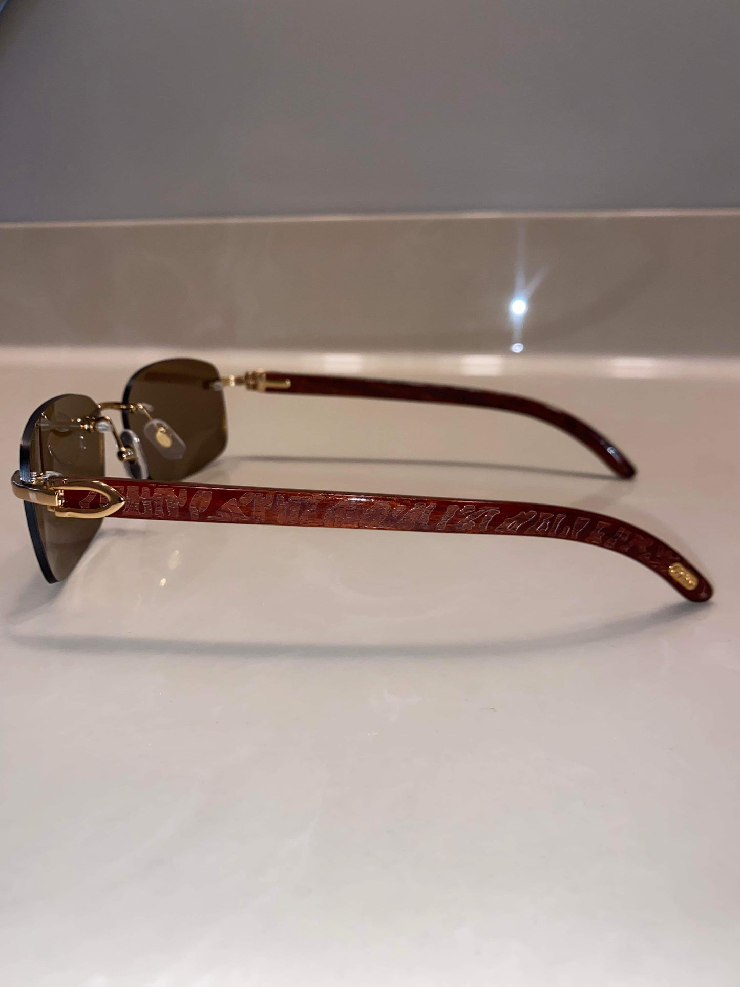 Gold mirror Rimless Sunglasses Wood style