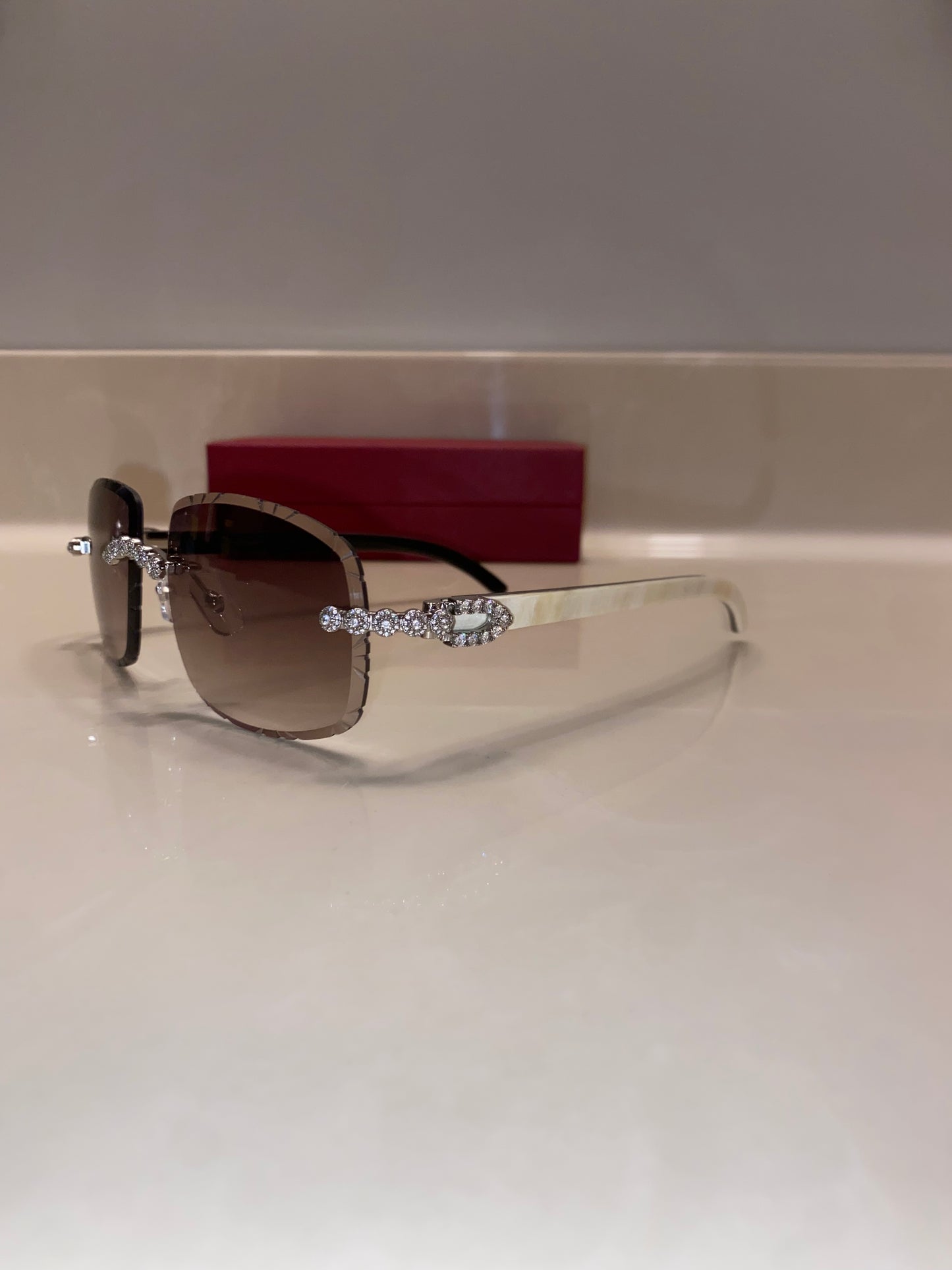 Iced out moissanite Diamond cut White Buffalo horn glasses