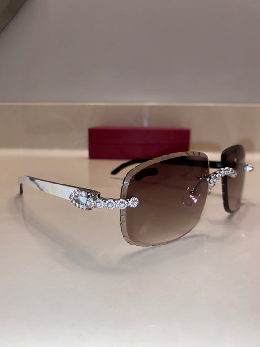 Iced out moissanite Diamond cut White Buffalo horn glasses